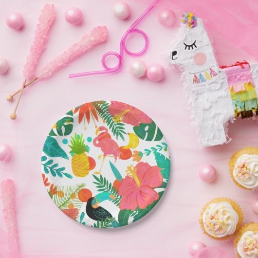 Tropical Vibes Floral Blätter Summer Luau Party Pappteller (Party)