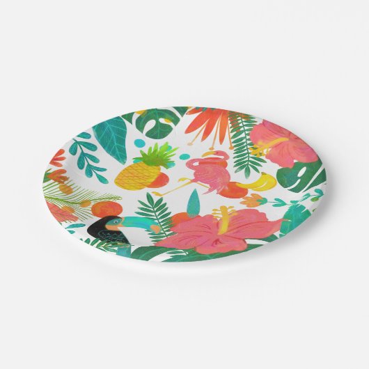 Tropical Vibes Floral Blätter Summer Luau Party Pappteller (Schrägansicht)
