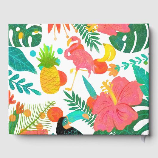 Tropical Vibes Floral Blätter Summer Luau Wedding Gästebuch (Rückseite)