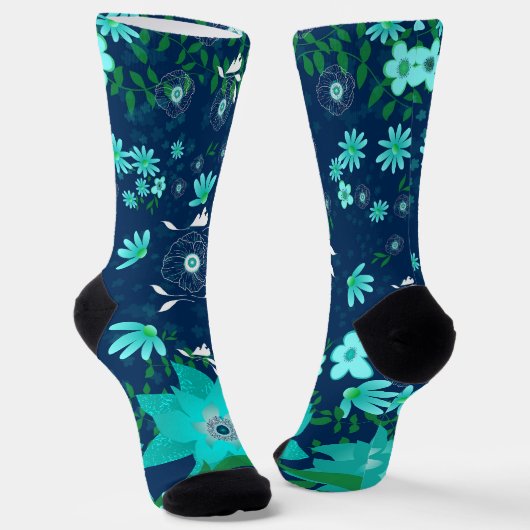 Tropical Vibes Girlie Floral Turquoise Navy Socken (Gewinkelt)