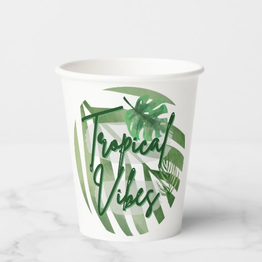 Tropical Vibes - Grünpalmenblättrige Printwerbung  Pappbecher (Vorderseite)