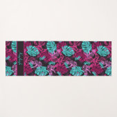 Tropical Vibes | Rosa und Blau Monstera Leaf Yogamatte (Vorderseite (Horizontal))