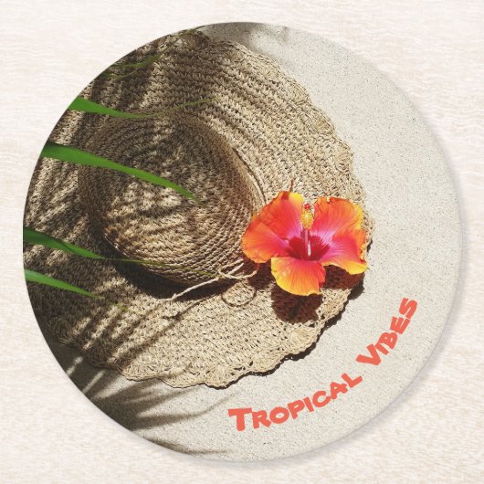 Tropical Vibes Sun Hat Runder Pappuntersetzer (Vorderseite)