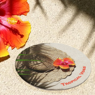 Tropical Vibes Sun Hat Runder Pappuntersetzer