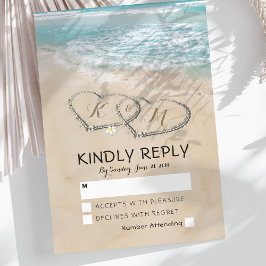 Tropical Vintag Beach Heart Shore Wedding RSVP Karte