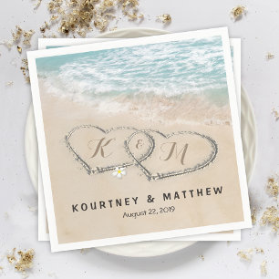 Tropical Vintag Beach Heart Shore Wedding Serviette
