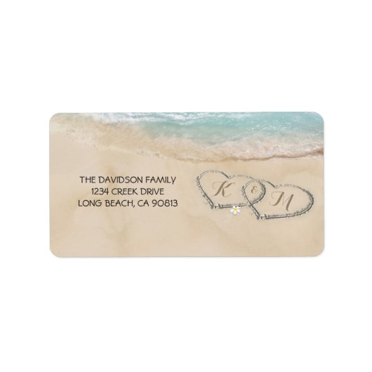 Tropical Vintag Beach Hearts in Sand Adressaufkleber (Vorne)