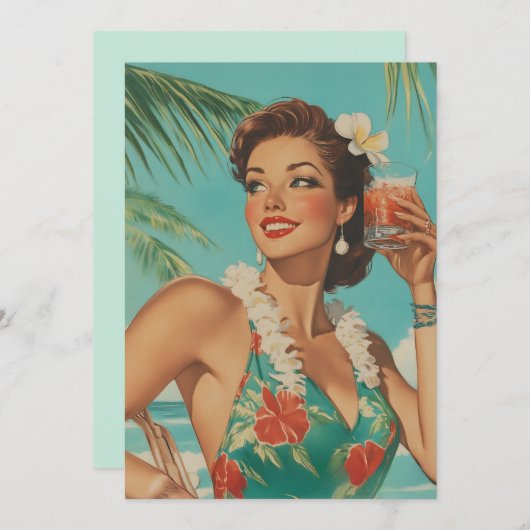 Tropical Vintag Paradise Vibes Einladung (Vorne/Hinten)