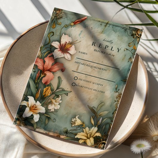 Tropical Vintage Garden Wedding RSVP Karte