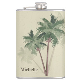 Tropical Vintage Palm Trees on Pale Green Flachmann