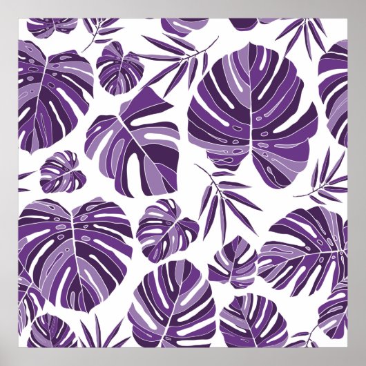 Tropical violet monstera leaves seamless pattern w poster (Vorne)