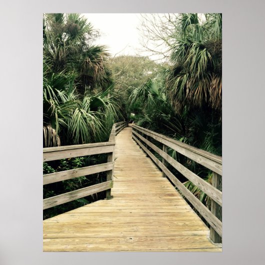 Tropical Walk Pier Palm Trees Poster Gerahmt (Vorne)