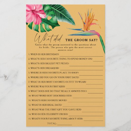 Tropical - Was hat der Bräutigam zu Brautspiel ges (Vorderseite)