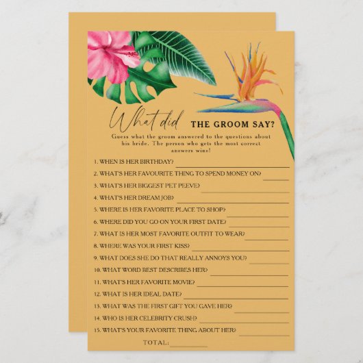 Tropical - Was hat der Bräutigam zu Brautspiel ges (Vorne/Hinten)