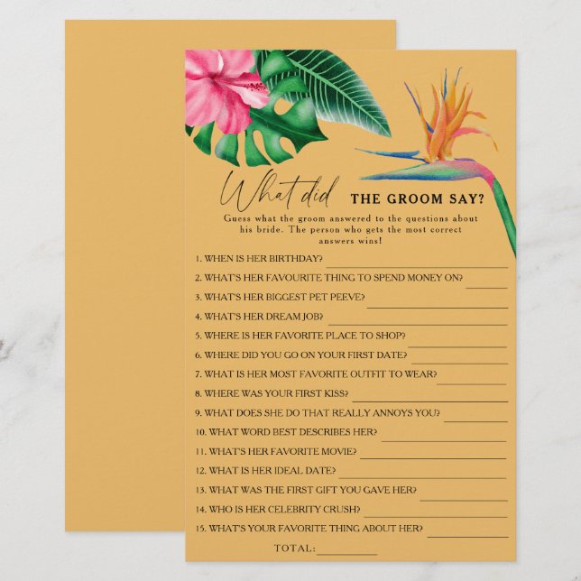 Tropical - Was hat der Bräutigam zu Brautspiel ges (Vorne/Hinten)