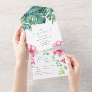 Tropical Watercolor 50. Hochzeitstag All In One Einladung