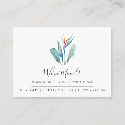 Tropical Watercolor - Ankündigung zur Zuhause-Bewe Begleitkarte (Vorderseite)