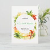 Tropical Watercolor Beach Hochzeit Einladung (Stehend Vorderseite)