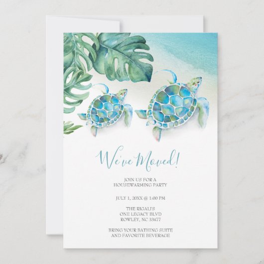 Tropical Watercolor Beach Housewarming Party Einladung (Vorderseite)