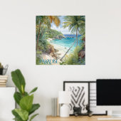 Tropical Watercolor Beach Lagoon Paradise Poster (Heimbüro)