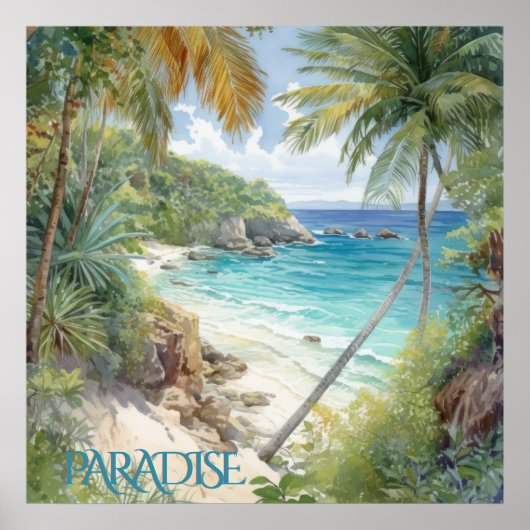 Tropical Watercolor Beach Lagoon Paradise Poster (Vorne)