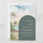 Tropical Watercolor Beach Palm Trees Wedding Einladung (Vorderseite)