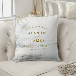 Tropical Watercolor Beach Wedding Keepsake Pillow  Kissen