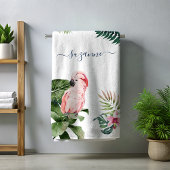 Tropical Watercolor-Blätter Skriptname Monogram Strandtuch