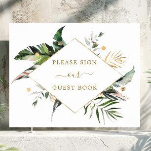 Tropical Watercolor Blätter Wedding Guest Book Sig Poster
