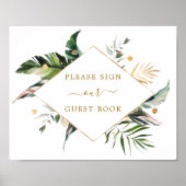 Tropical Watercolor Blätter Wedding Guest Book Sig Poster (Vorne)