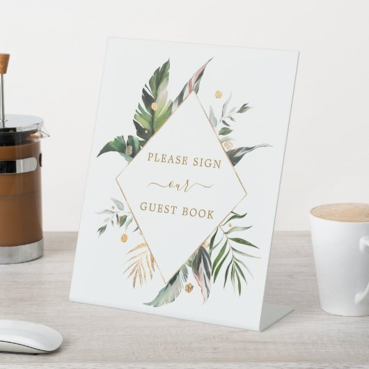 Tropical Watercolor Blätter Wedding Guest Book Sockelschild (In SItu)