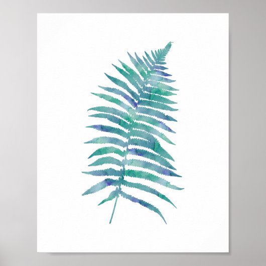 Tropical Watercolor Blue Fern Leaf Art Print Poster (Vorne)