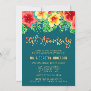 Tropical Watercolor Blume 50 Jahre Jubiläum Einlad Einladung