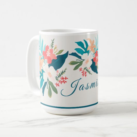 Tropical Watercolor Citrus & Blossom Design Kaffeetasse (Vorderseite Links)