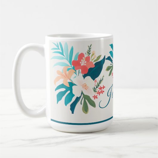 Tropical Watercolor Citrus & Blossom Design Kaffeetasse (Links)