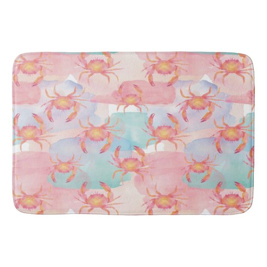 Tropical Watercolor Crab Pattern Küstenvibes Badematte (Vorderseite)