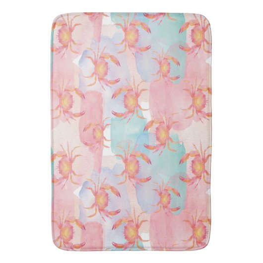 Tropical Watercolor Crab Pattern Küstenvibes Badematte (Vorderseite Vertikal)