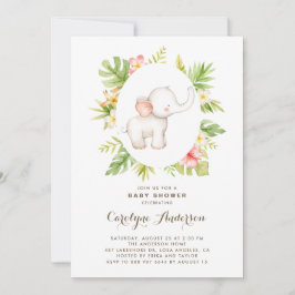 Tropical Watercolor Elephant Summer Baby Dusche Einladung
