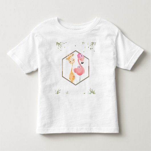 Tropical Watercolor Flamingo & Giraffe Kinderdusch Kleinkind T-shirt (Vorderseite)