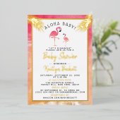 Tropical Watercolor Flamingo Kinderdusche Real Folieneinladung (Stehend vorne)