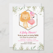 Tropical Watercolor Flamingo & Lion Baby Dusche Einladung (Vorderseite)