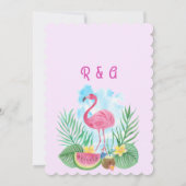 Tropical Watercolor Flamingo Pink Palm Wedding Einladung (Rückseite)