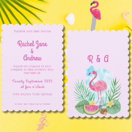 Tropical Watercolor Flamingo Pink Palm Wedding Einladung