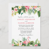 Tropical Watercolor Flamingo Wedding Pink Einladung (Vorderseite)
