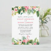 Tropical Watercolor Flamingo Wedding Pink Einladung (Stehend Vorderseite)