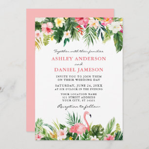 Tropical Watercolor Flamingo Wedding Pink Einladung