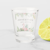 Tropical Watercolor Flamingo Wedding Schnapsglas (Rückseite)