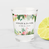 Tropical Watercolor Flamingo Wedding Schnapsglas (Vorderseite)