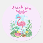 Tropical Watercolor Flamingo Wedding Sticker (Vorderseite)