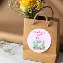 Tropical Watercolor Flamingo Wedding Sticker
